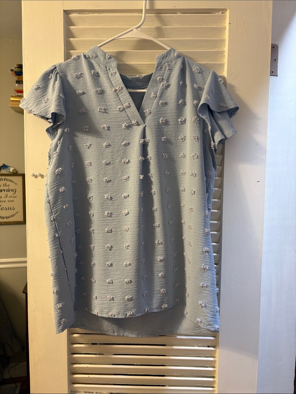 Light Blue Women's Textured V-Neck Top